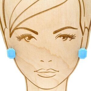 Sky Blue Enamel Vintage Earrings, Beveled Rectangle Studs